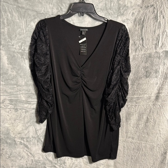 Torrid Blouse NWT Black Ruched Ruffled 3/4 Sleeve Blouse size 1 women’s 14 / 16 - Picture 1 of 14